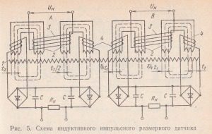 схема индуктивного импульсного размерного датчика